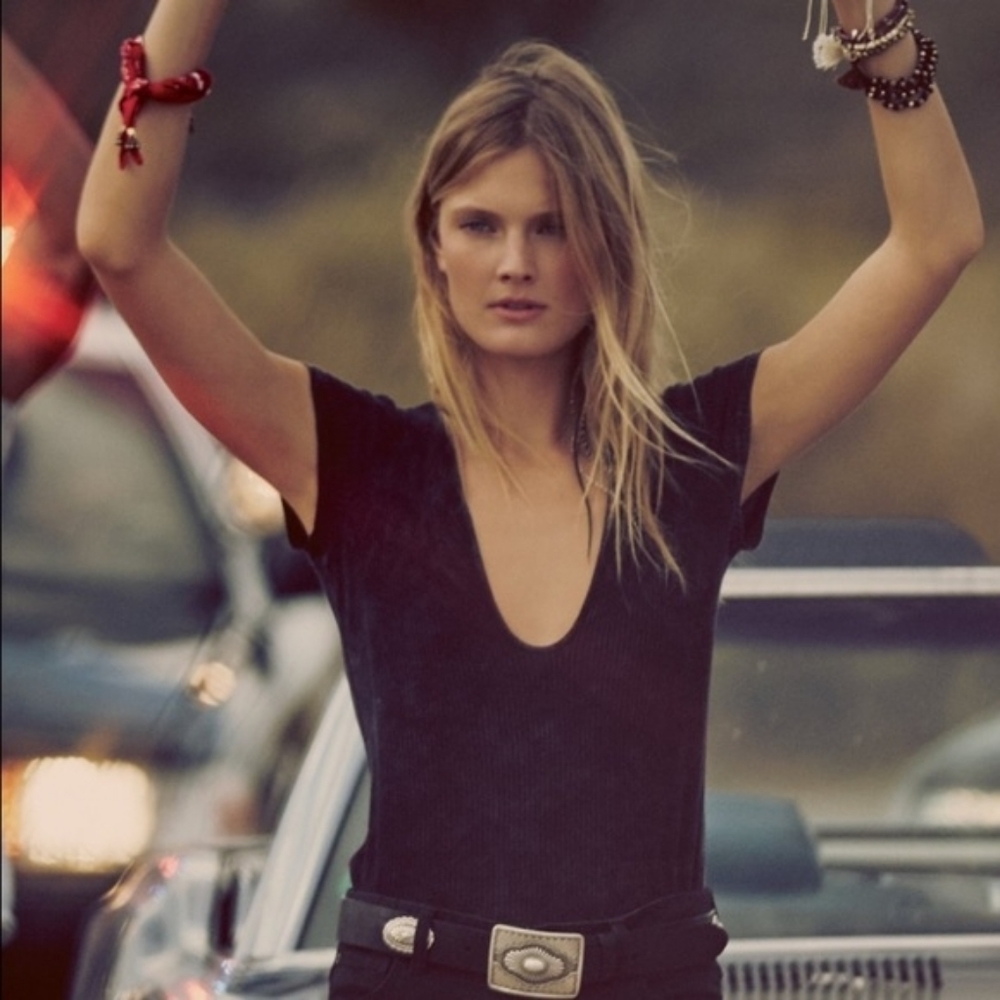 Free people acid washed deep v tee